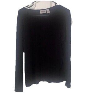 Chico's Travelers Size 1 Medium Top Shirt Black 3/4 Sleeve Holiday Christmas